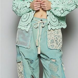 POL Mint Green Crochet pants